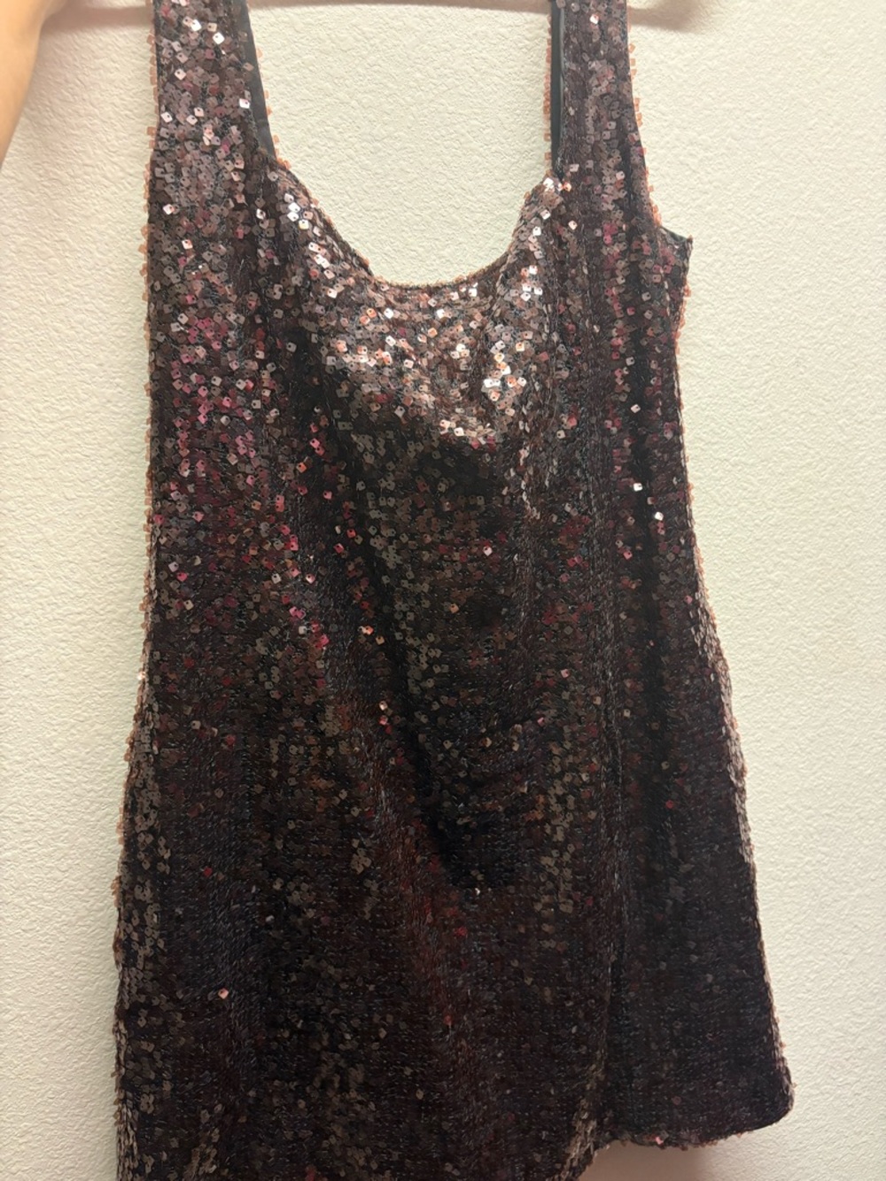 Sequin Tank Dress in Brown Shine